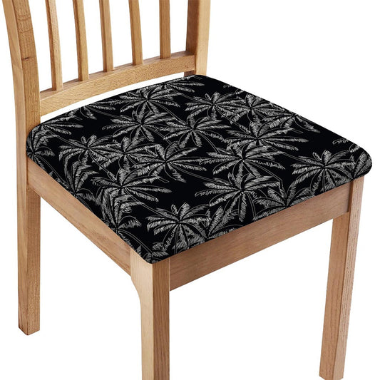 Black White Palm Tree Pattern Print Chair Cushion Cover