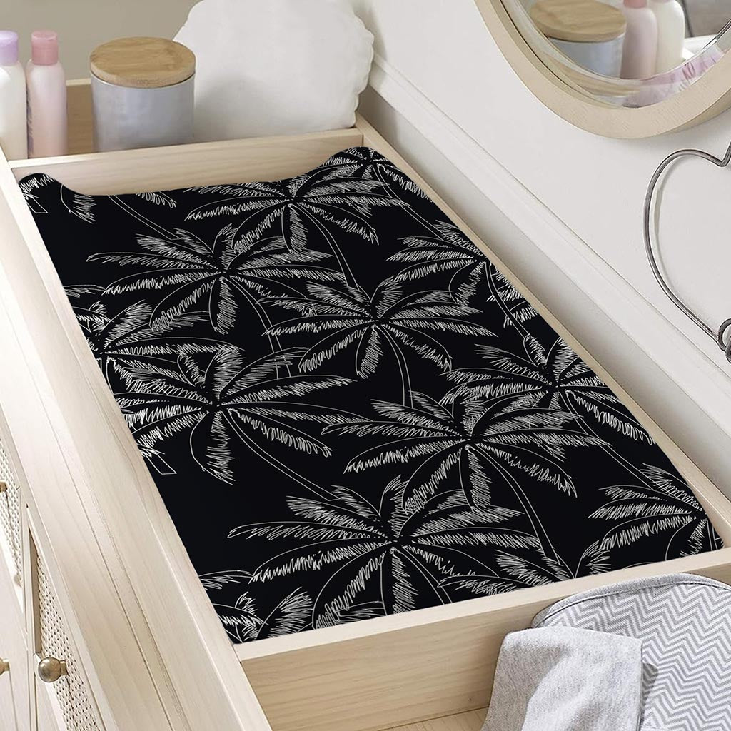 Black White Palm Tree Pattern Print Changing Pad Cover
