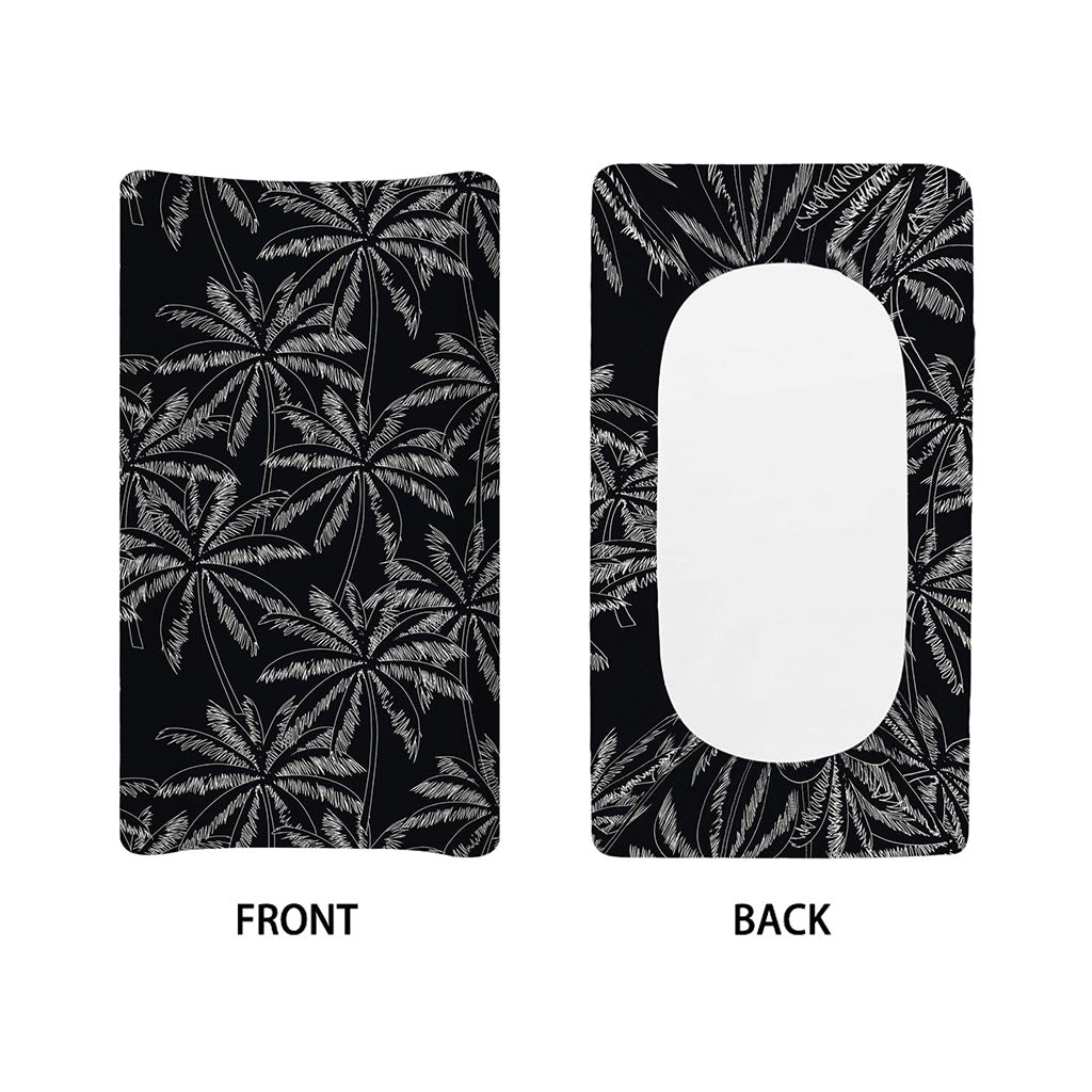 Black White Palm Tree Pattern Print Changing Pad Cover