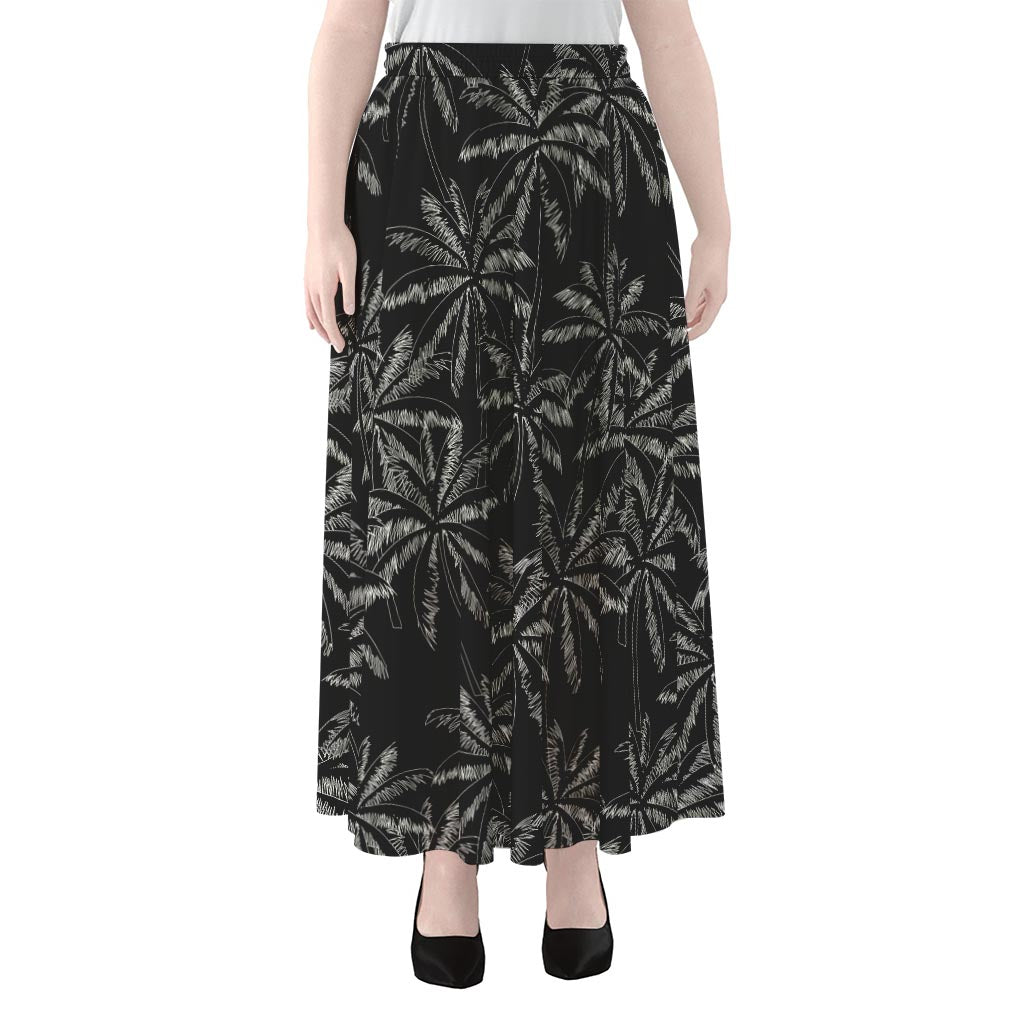 Black White Palm Tree Pattern Print Chiffon Maxi Skirt