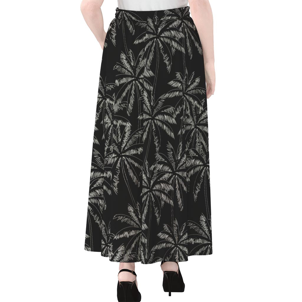Black White Palm Tree Pattern Print Chiffon Maxi Skirt