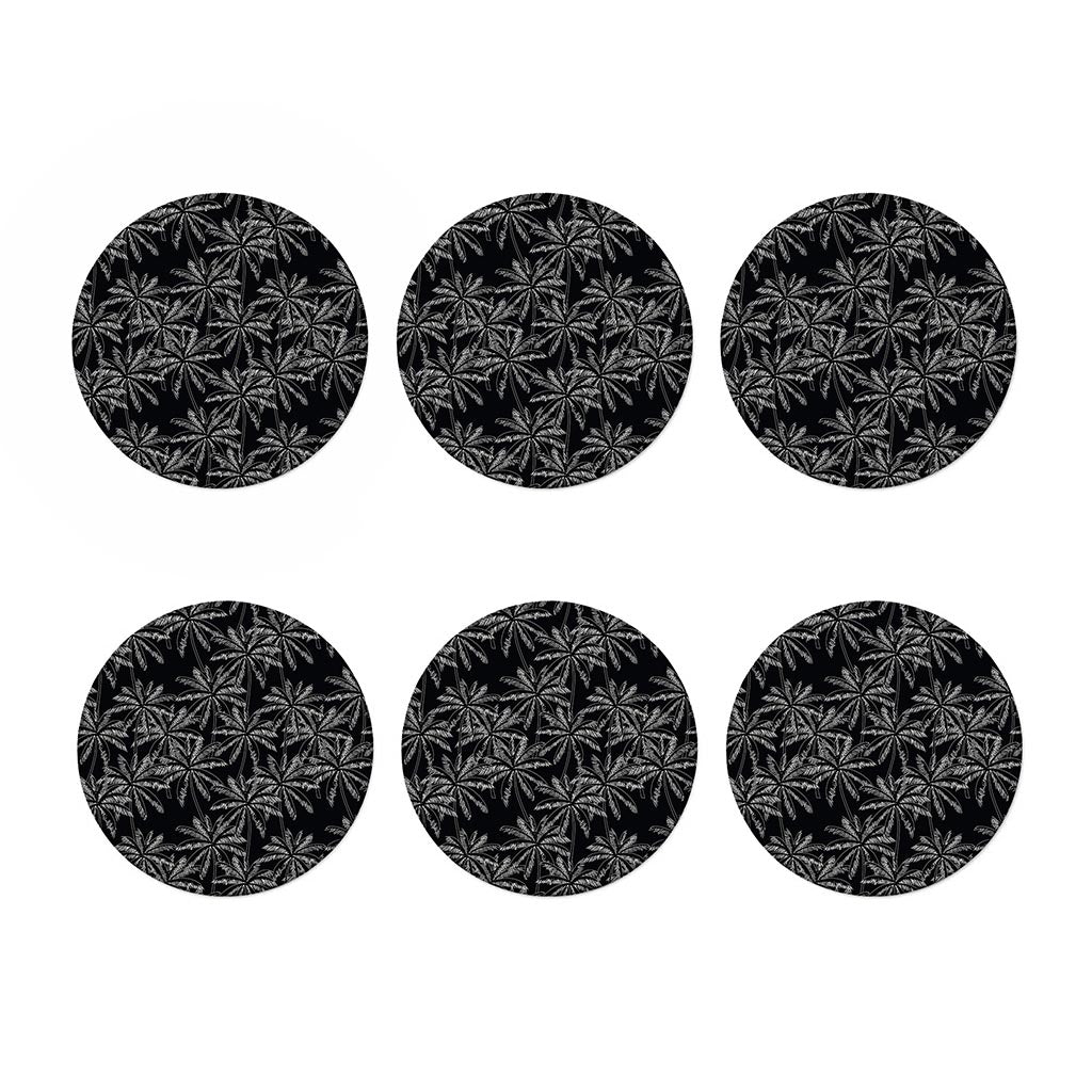 Black White Palm Tree Pattern Print Coaster Set