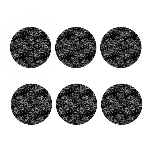 Black White Palm Tree Pattern Print Coaster Set