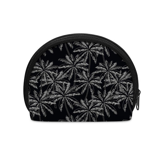 Black White Palm Tree Pattern Print Coin Purse