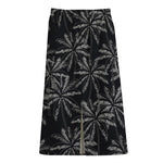 Black White Palm Tree Pattern Print Cotton Front Slit Maxi Skirt