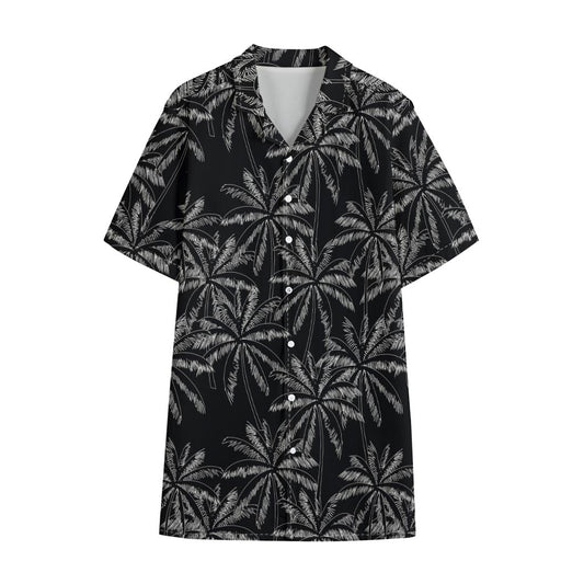 Black White Palm Tree Pattern Print Cotton Hawaiian Shirt