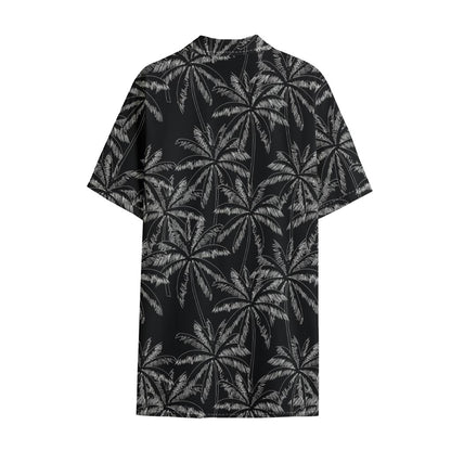 Black White Palm Tree Pattern Print Cotton Hawaiian Shirt