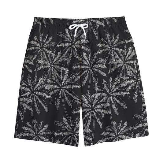 Black White Palm Tree Pattern Print Cotton Shorts