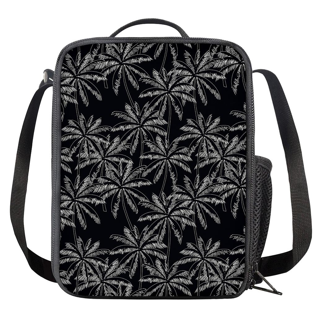 Black White Palm Tree Pattern Print Crossbody Lunch Bag