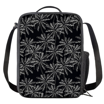 Black White Palm Tree Pattern Print Crossbody Lunch Bag