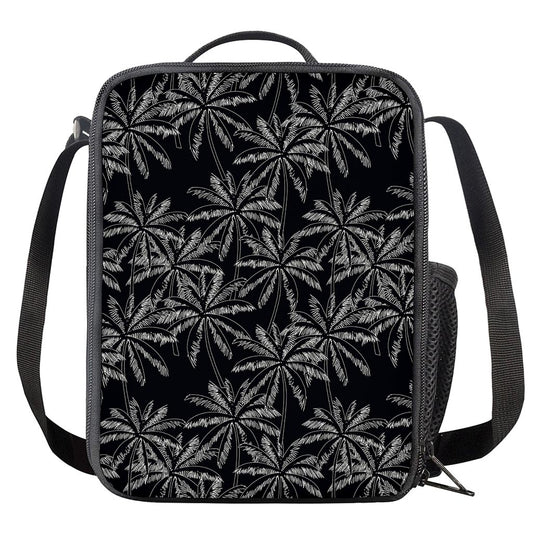 Black White Palm Tree Pattern Print Crossbody Lunch Bag