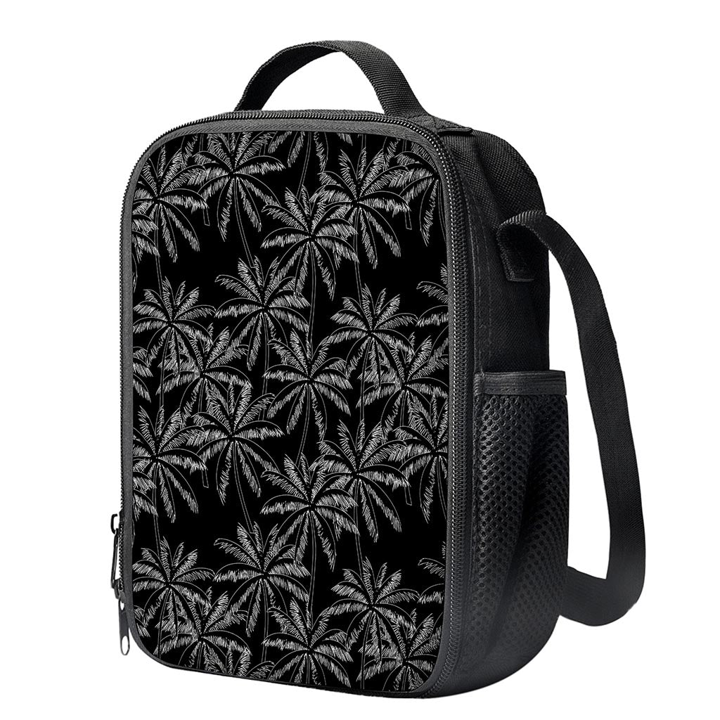 Black White Palm Tree Pattern Print Crossbody Lunch Bag