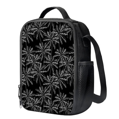 Black White Palm Tree Pattern Print Crossbody Lunch Bag