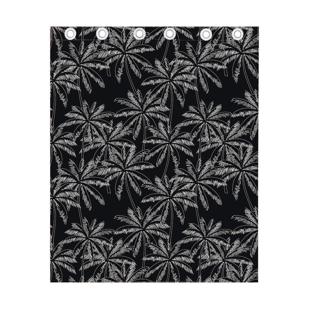 Black White Palm Tree Pattern Print Curtain