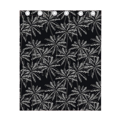 Black White Palm Tree Pattern Print Curtain