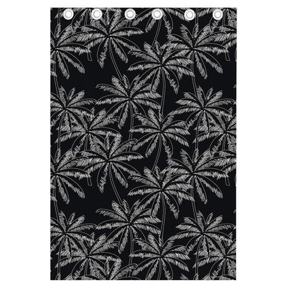 Black White Palm Tree Pattern Print Curtain