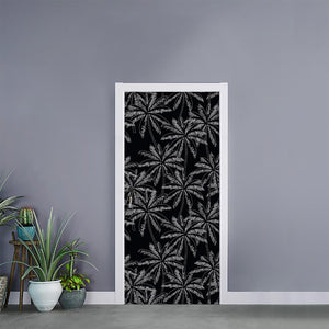 Black White Palm Tree Pattern Print Door Sticker