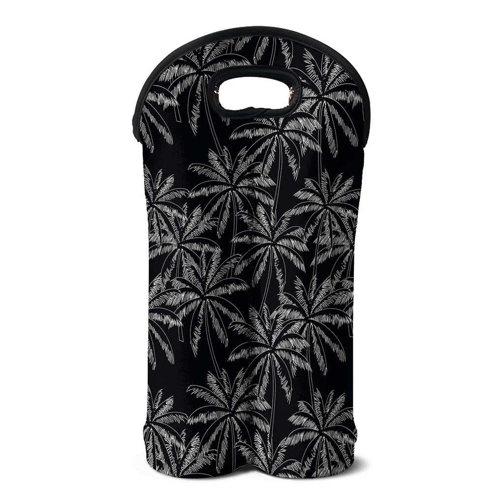 Black White Palm Tree Pattern Print Double Neoprene Wine Tote
