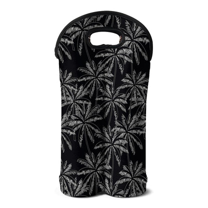 Black White Palm Tree Pattern Print Double Neoprene Wine Tote