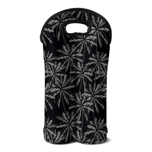 Black White Palm Tree Pattern Print Double Neoprene Wine Tote
