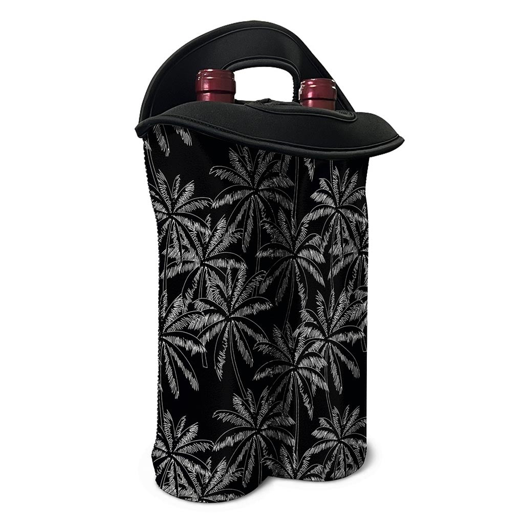 Black White Palm Tree Pattern Print Double Neoprene Wine Tote