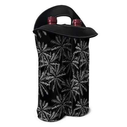 Black White Palm Tree Pattern Print Double Neoprene Wine Tote