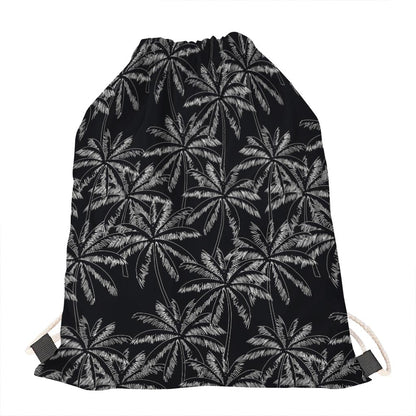 Black White Palm Tree Pattern Print Drawstring Bag
