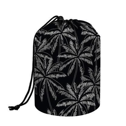 Black White Palm Tree Pattern Print Drawstring Makeup Bag