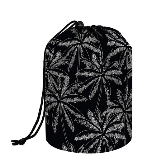 Black White Palm Tree Pattern Print Drawstring Makeup Bag