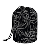 Black White Palm Tree Pattern Print Drawstring Makeup Bag