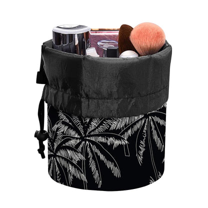 Black White Palm Tree Pattern Print Drawstring Makeup Bag