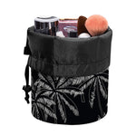 Black White Palm Tree Pattern Print Drawstring Makeup Bag