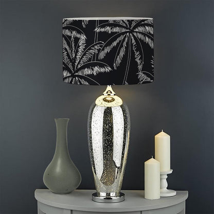 Black White Palm Tree Pattern Print Drum Lamp Shade