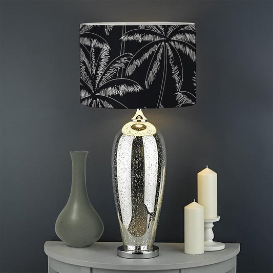 Black White Palm Tree Pattern Print Drum Lamp Shade
