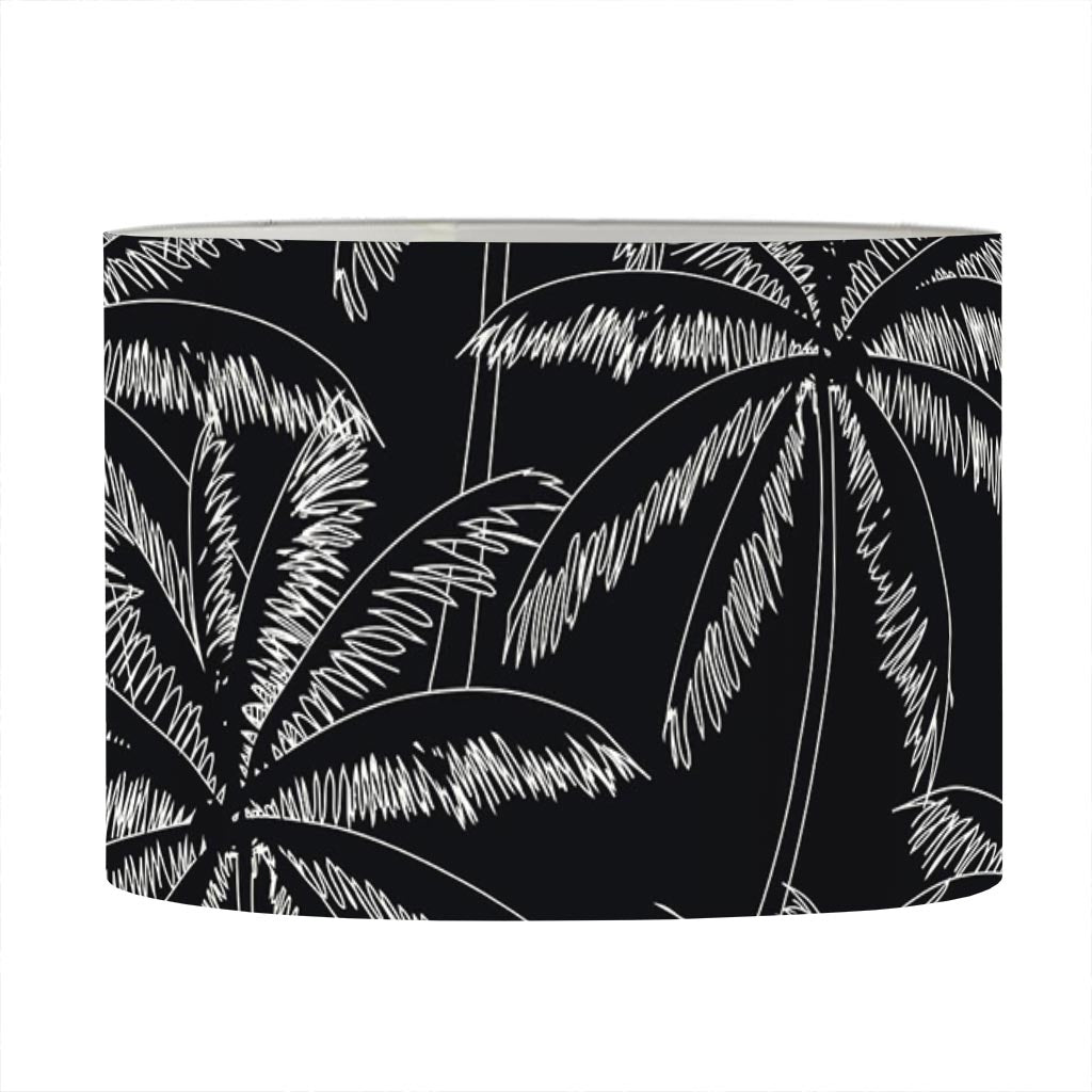 Black White Palm Tree Pattern Print Drum Lamp Shade