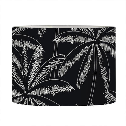 Black White Palm Tree Pattern Print Drum Lamp Shade