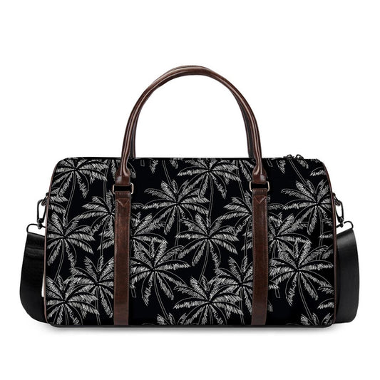 Black White Palm Tree Pattern Print Duffle Bag