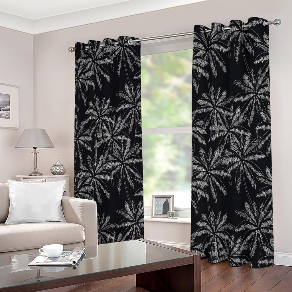 Black White Palm Tree Pattern Print Extra Wide Grommet Curtains