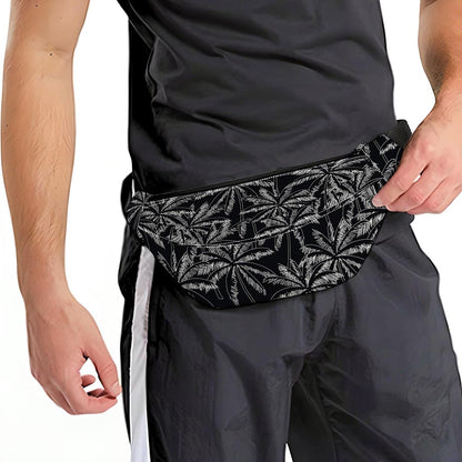 Black White Palm Tree Pattern Print Fanny Pack