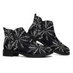 Black White Palm Tree Pattern Print Flat Ankle Boots