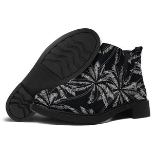 Black White Palm Tree Pattern Print Flat Ankle Boots
