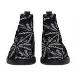 Black White Palm Tree Pattern Print Flat Ankle Boots