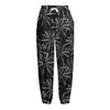 Black White Palm Tree Pattern Print Fleece Lined Knit Pants