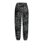 Black White Palm Tree Pattern Print Fleece Lined Knit Pants