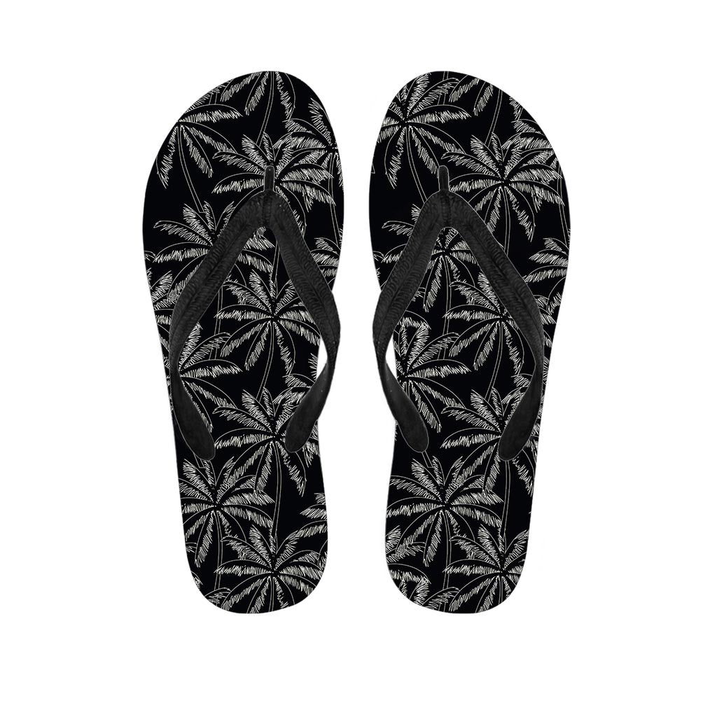 Black White Palm Tree Pattern Print Flip Flops