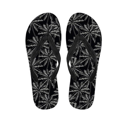 Black White Palm Tree Pattern Print Flip Flops