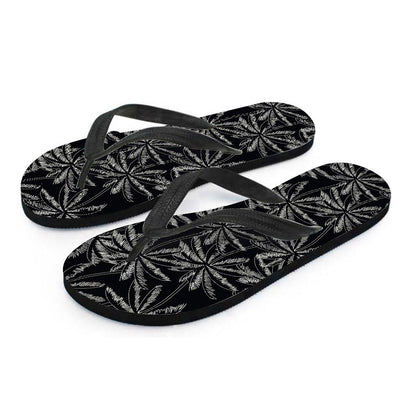 Black White Palm Tree Pattern Print Flip Flops