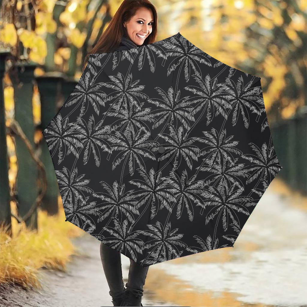 Black White Palm Tree Pattern Print Foldable Umbrella