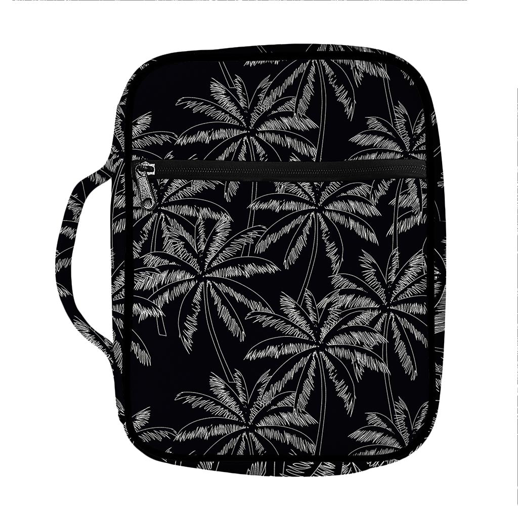 Black White Palm Tree Pattern Print Front Pocket Bible Bag