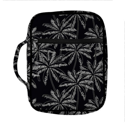 Black White Palm Tree Pattern Print Front Pocket Bible Bag